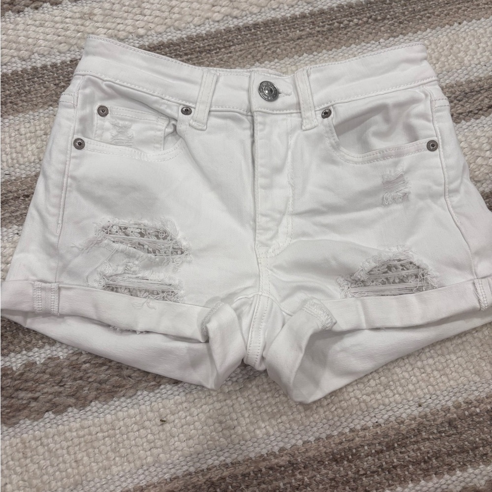 American Eagle Outfitters White Distressed Jean Shorts